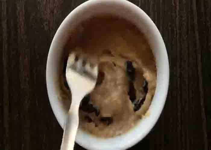 Mixing all the ingredients for the microwave banana cake recipe