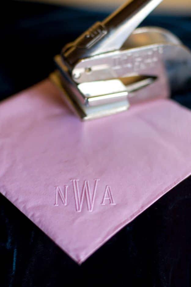 Inexpensive DIY Personalized Napkins, one of the best napkin and placemat ideas on this list and worth a look