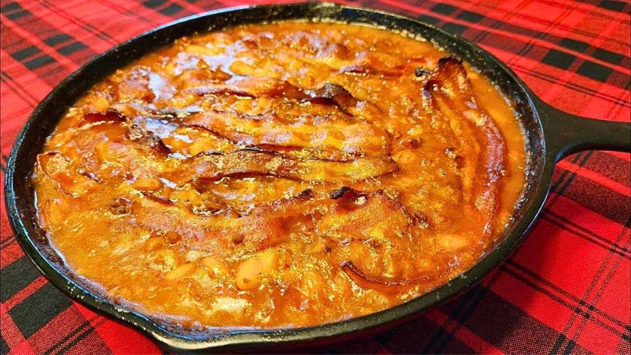 Easy Skillet Cowboy Beans w/ Bacon & Beef Recipe