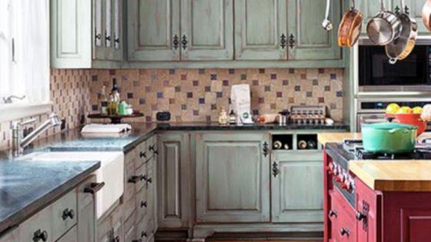 DIY Distressed Cabinets, a simple weekend project that changes a whole kitchen and a creative storage idea for a busy kitchen
