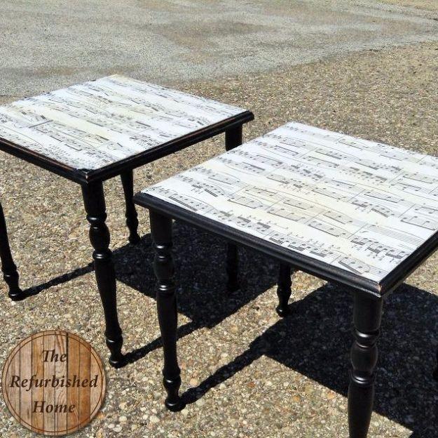 DIY Media Room Ideas - Sheet Music Table Makeover - Do It Yourslef TV Consoles, Wall Art, Sofas and Seating, Chairs, TV Stands, Remote Holders and Shelving Tutorials - Creative Fur