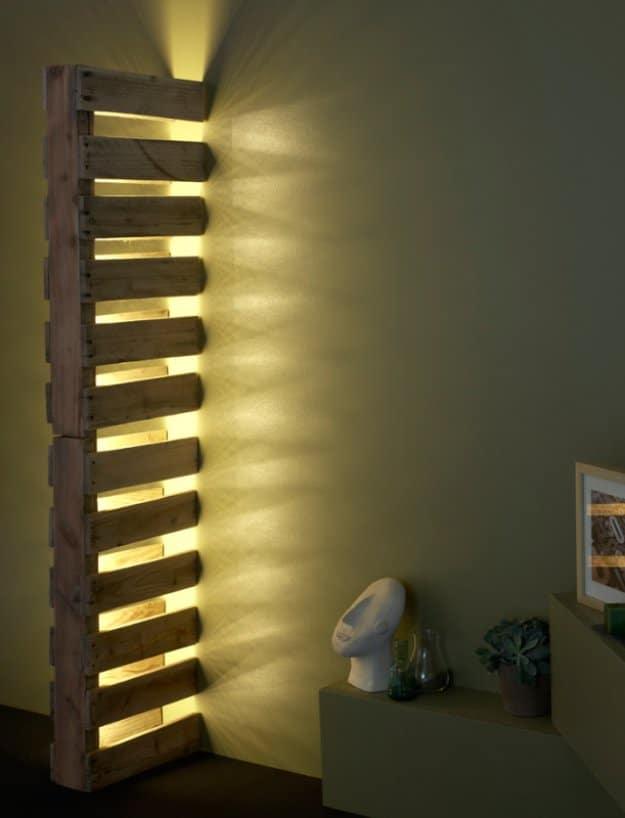 DIY Pallet Furniture Ideas - Simple Wall Pallet Lamp - Best Do It Yourself Projects Made With Wooden Pallets - Indoor and Outdoor, Bedroom, Living Room, Patio. Coffee Table, Couch,