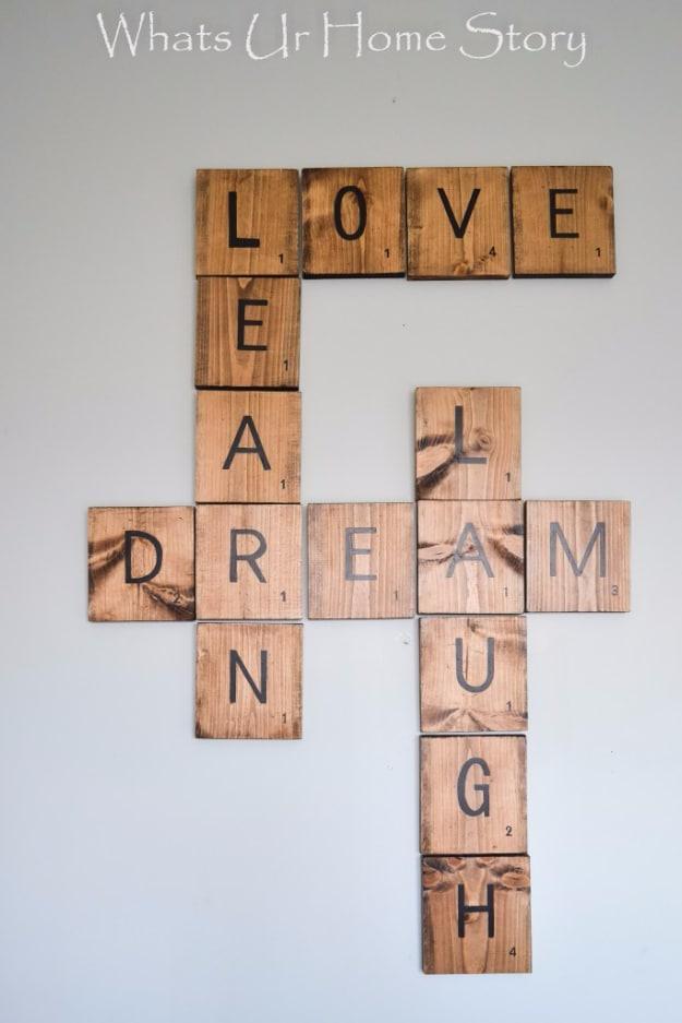 DIY Wall Art Ideas for the Bedroom - DIY Scrabble Tiles - Rustic Decorating Projects For Bedroom, Brilliant Wall Art Projects, Creative Wall Art, Do It Yourself Crafts, Easy Wall A