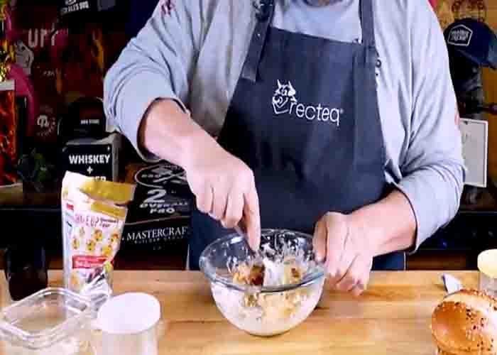 Making the cheese mixture for the crack burger