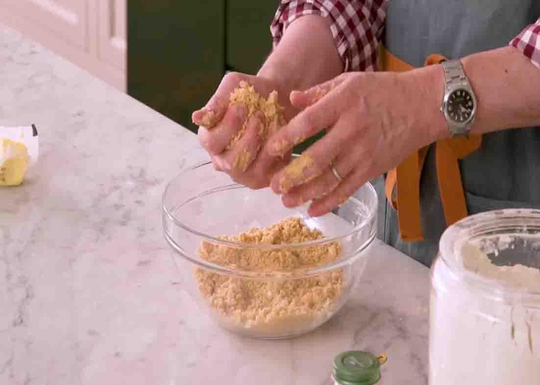 Mixing the streusel topping for the blueberry coffee cake