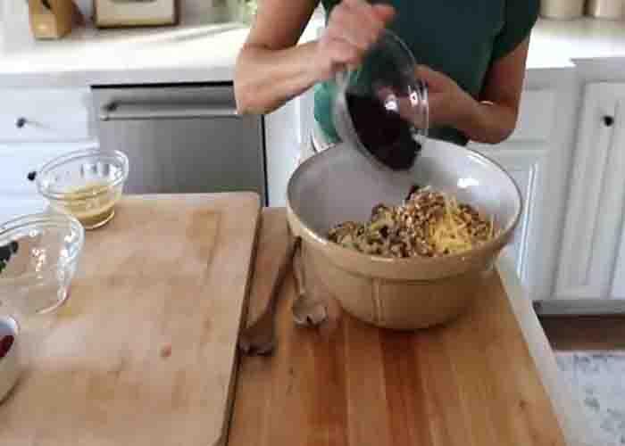 Assembling the shaved brussels sprouts salad