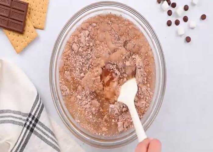 Making the batter for the slow cooker s'mores cake