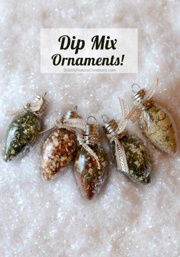 DIY office gift: a dip mix packaged as an ornament for a tasty edible holiday gift with a bow attached
