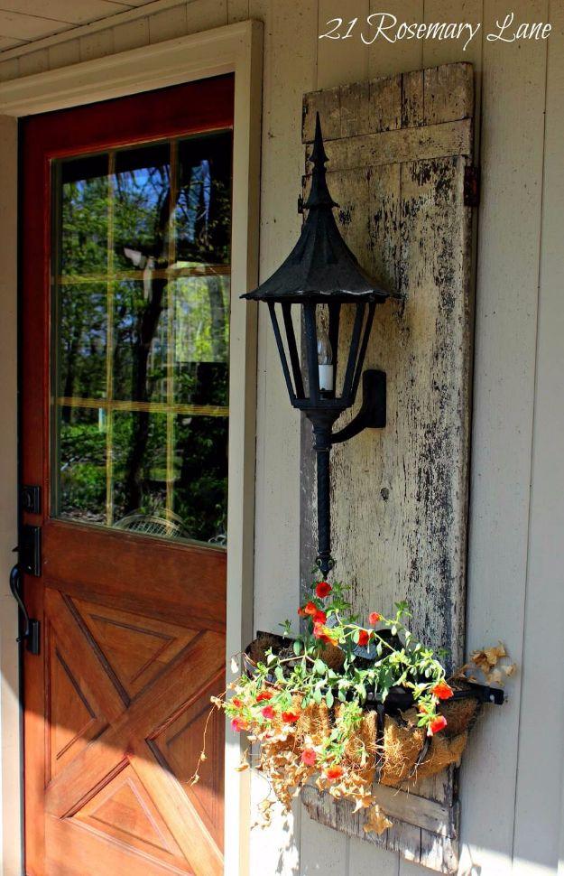 DIY Porch and Patio Ideas - Shuttered Planter’s Lantern Wall Mount - Decor Projects and Furniture Tutorials You Can Build for the Outdoors - Lights and Lighting, Mason Jar Crafts,