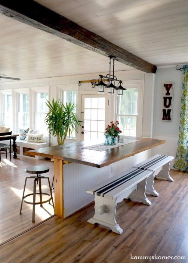DIY Built In Breakfast Bar Dining Table, a reclaimed wood design, budget friendly using stuff already sitting in a bin