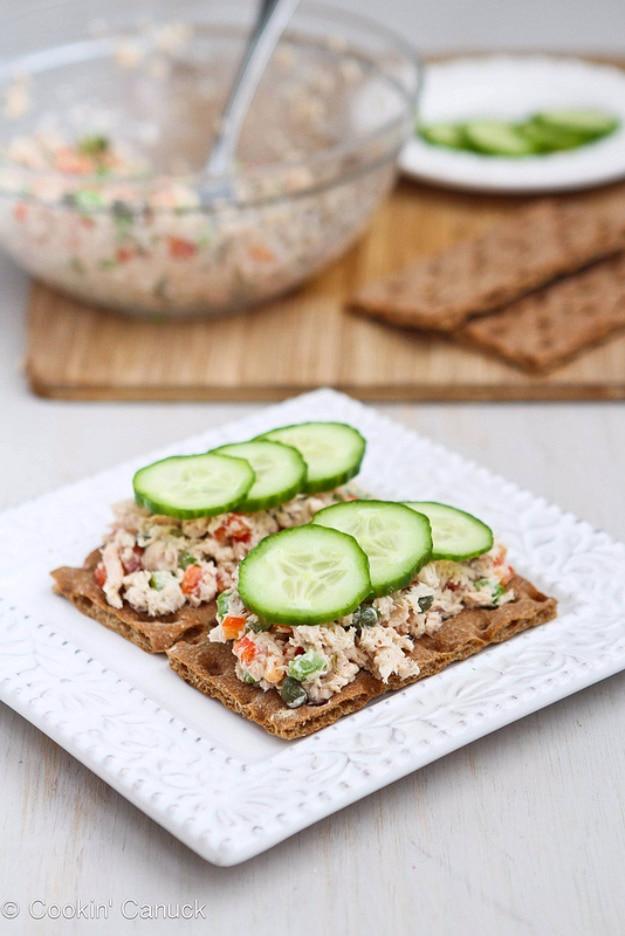 Healthy Lunch Ideas for Work - Low Fat Salmon Salad Sandwich With Capers - Quick and Easy Recipes You Can Pack for Lunches at the Office - Lowfat and Simple Ideas for Eating on the