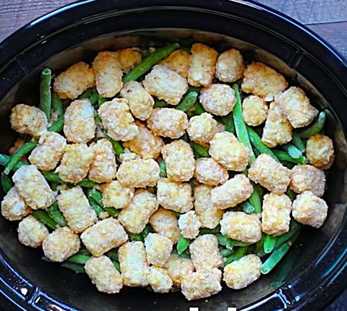 Make this crockpot Tater Tot casserole with green beans