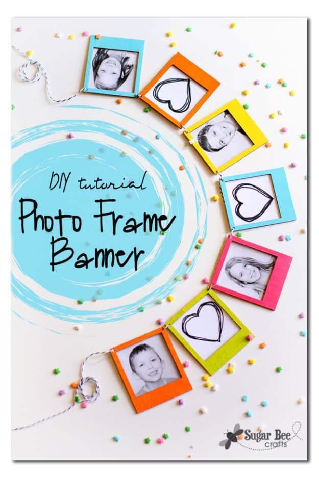 Last Minute Christmas Gifts - Photo Frame Banner - Quick DIY Gift Ideas and Easy Christmas Presents To Make for Mom, Dad, Family and Friends - Dollar Store Crafts and Cheap Homemad
