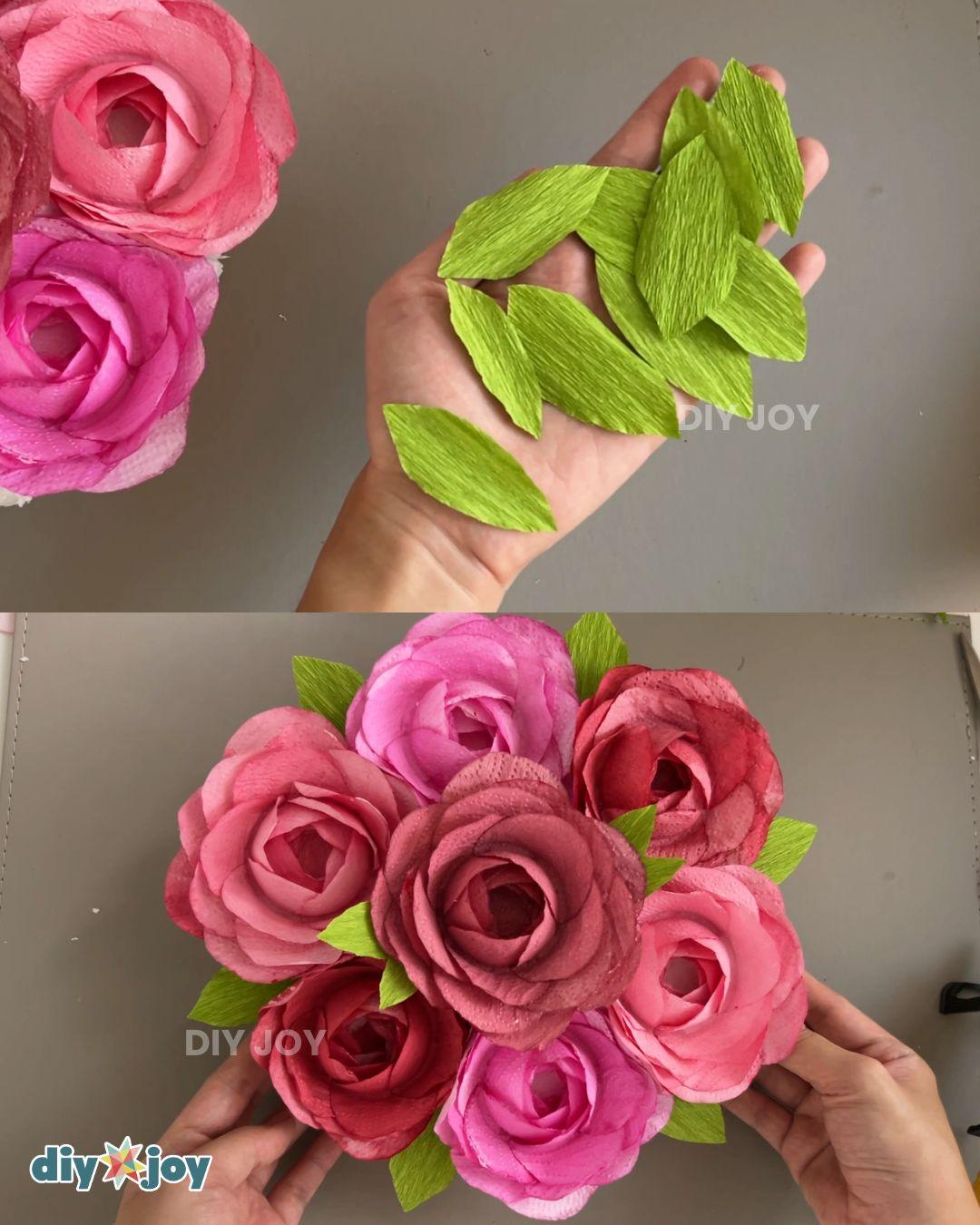 Aesthetic Paper Flower Bouquet Paper Towels — adding leaves