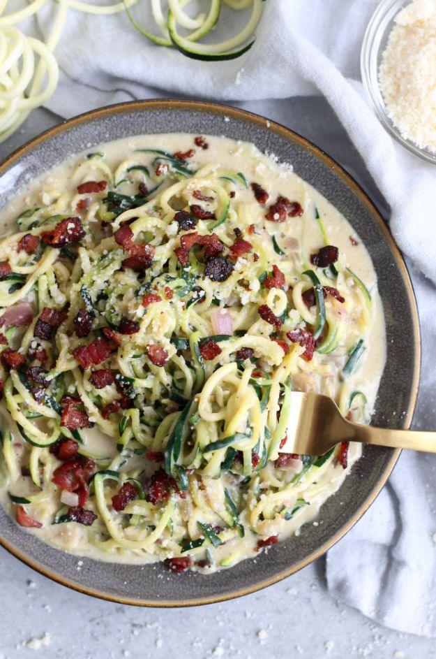 Veggie Noodle Recipes - Zucchini Noodle Carbonara - How to Cook With Veggie Noodles - Healthy Pasta Recipe Ideas - How to Make Veggie Noodles With Carrots and Zucchini - Vegan, Veg