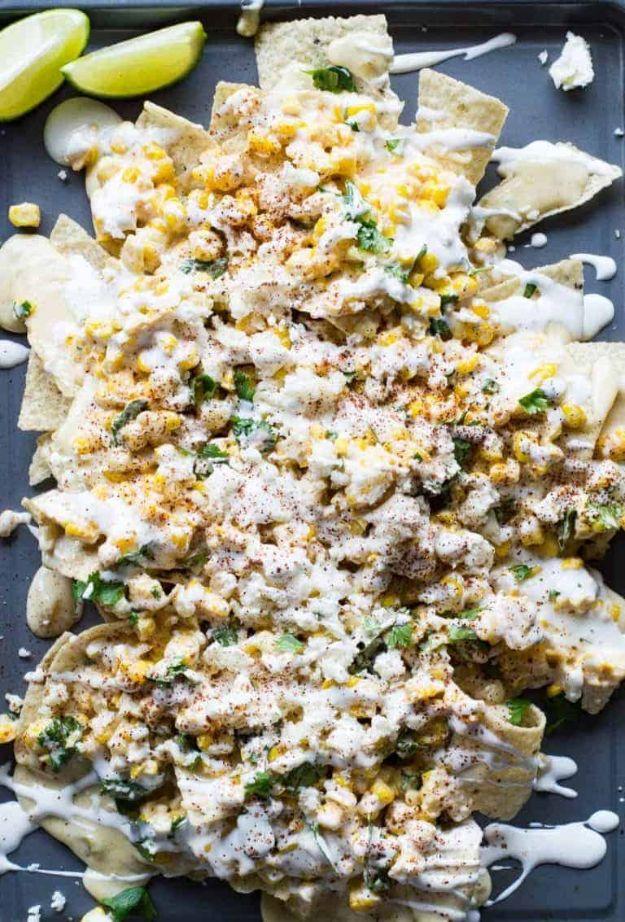 Best Mexican Food Recipes - Mexican Street Corn Nachos - Authentic Mexican Foods and Recipe Ideas for Casseroles, Quesadillas, Tacos, Appetizers, Tamales, Enchiladas, Crockpot, Chi