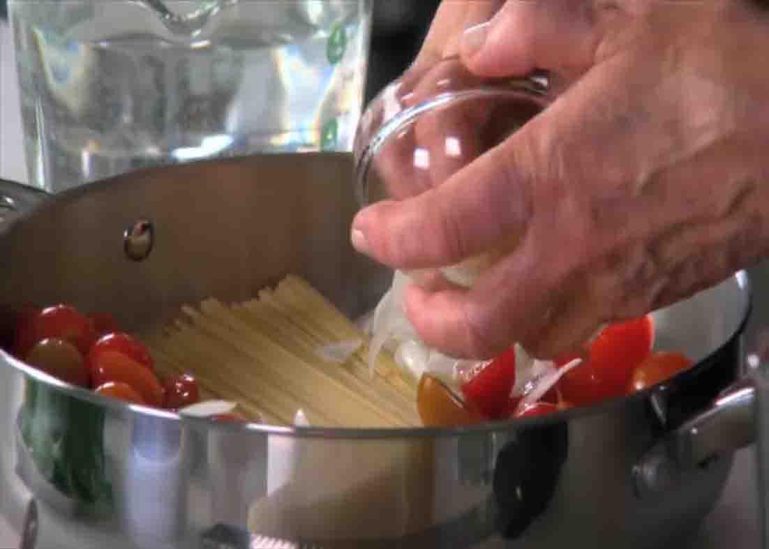 Combining all the pasta ingredients in one pot