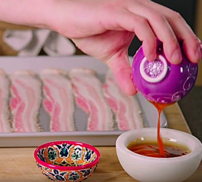 make Candy Bacon with Sriracha, Tabasco, Maple Syrup and Brown Sugar