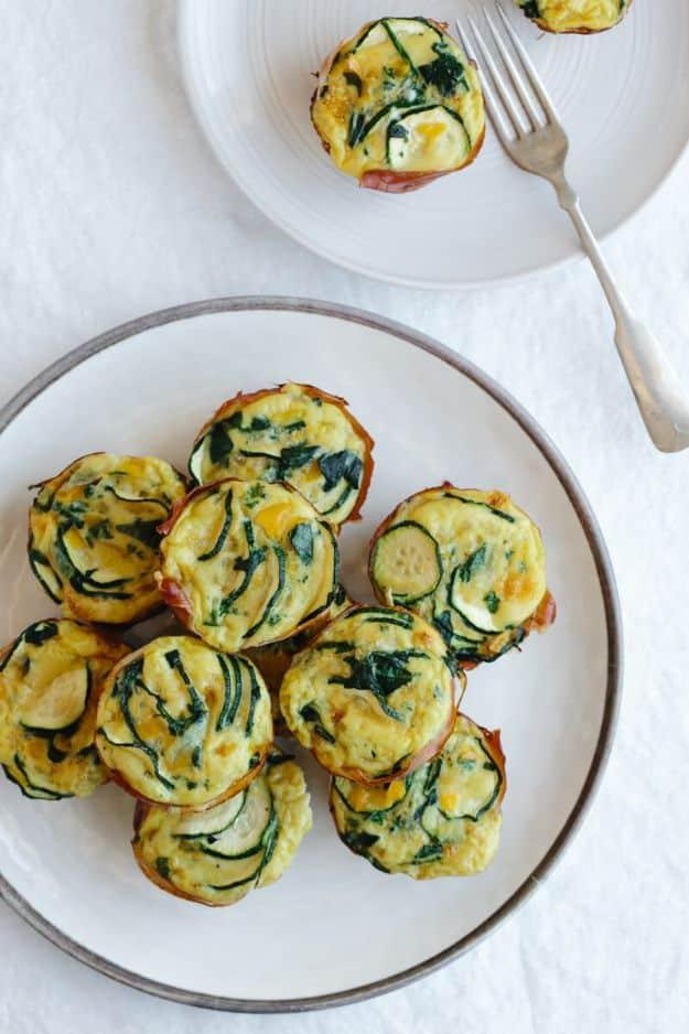 Keto Breakfast Recipes - Zucchini and Prosciutto Egg Muffins - Low Carb Breakfasts and Morning Meals for the Ketogenic Diet - Low Carbohydrate Foods on the Go - Easy Crockpot Recip