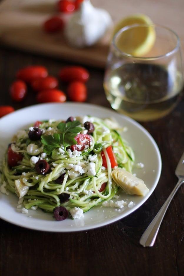 Healthy Lunch Ideas for Work - Mediterranean Zucchini Noodle Pasta - Quick and Easy Recipes You Can Pack for Lunches at the Office - Lowfat and Simple Ideas for Eating on the Job -