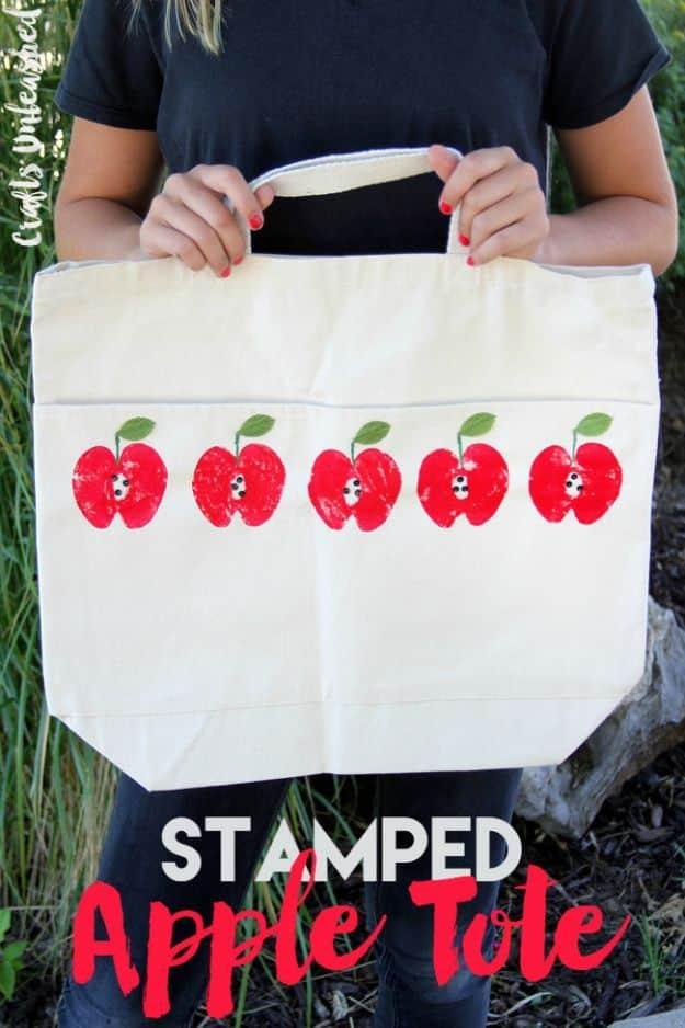 Handmade apple project, creative seasonal tutorial and kid-friendly DIY idea, featuring apple craft DIY stamped tote bag