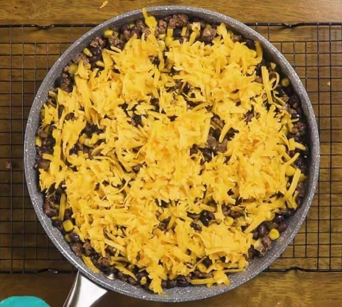 Easy Cheese And Ground Beef Cornbread Skillet Recipe