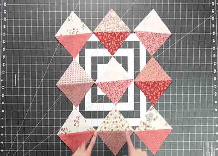 Turning the quilt blocks to 45-degree angle to make the top bigger
