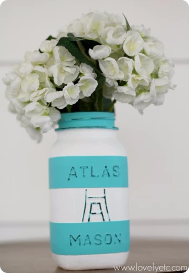 Aqua Striped Mason Jar, an upcycled glass accent, a fast weekend build even for a novice and a keepsake worth handing down