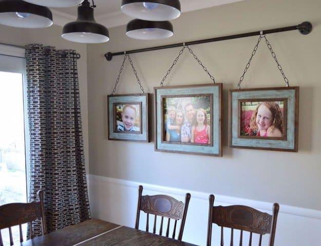 Iron Pipe Family Photo Display, a dining room decor idea worth trying this season and a popular pick from this roundup