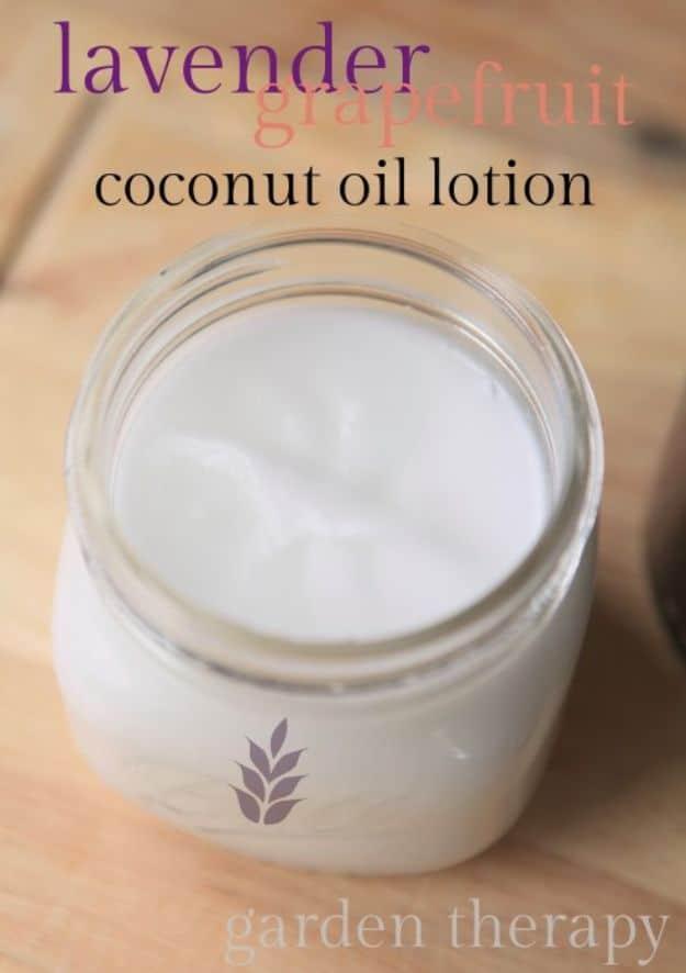 Lavender Grapefruit Whipped Coconut Oil Lotion, a natural skincare formula, quick enough to finish before it needs reheating