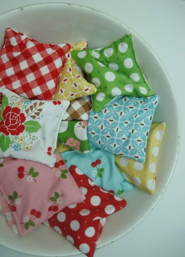 Hot and cold rice bag sewn to soothe aches, a reusable microwavable craft that also chills in the freezer