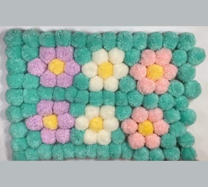 DIY Flower Pom Pom Rug Craft