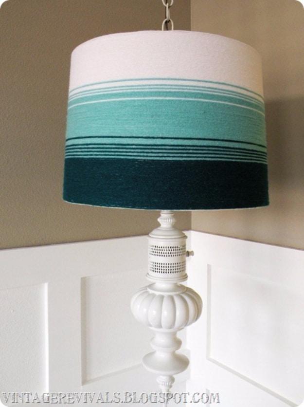 Yarn Ombre Lampshade Tutorial, an easy project for a beginner crafter and a pretty accent piece for a shelf or wall