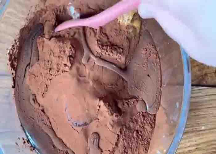 Combining the ingredients to make yogurt chocolate squares