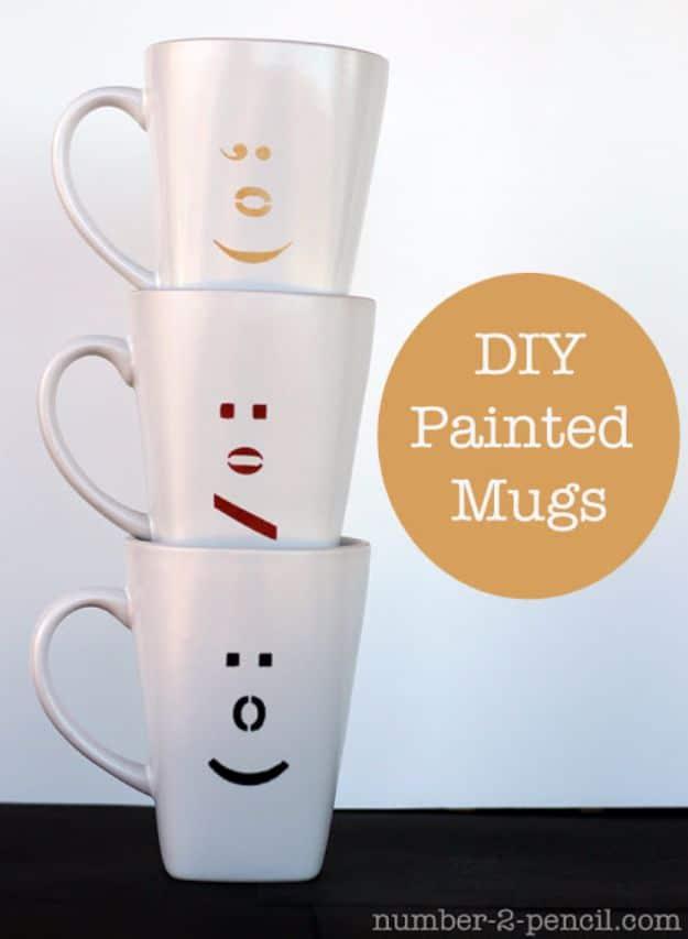 DIY Painted Ceramic Mugs with Martha Stewart Glass Paint and Stencils, cheap to pull off with dollar store finds