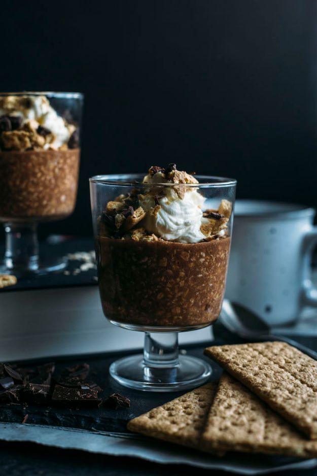 Overnight Oats Recipes - S’mores Overnight Oats - Easy Breakfast Recipe Idea - Healthy Fruit to Add Blueberry, Banana, Strawberry and Pineapple, Apple Cinnamon - Brunch Ideas and K