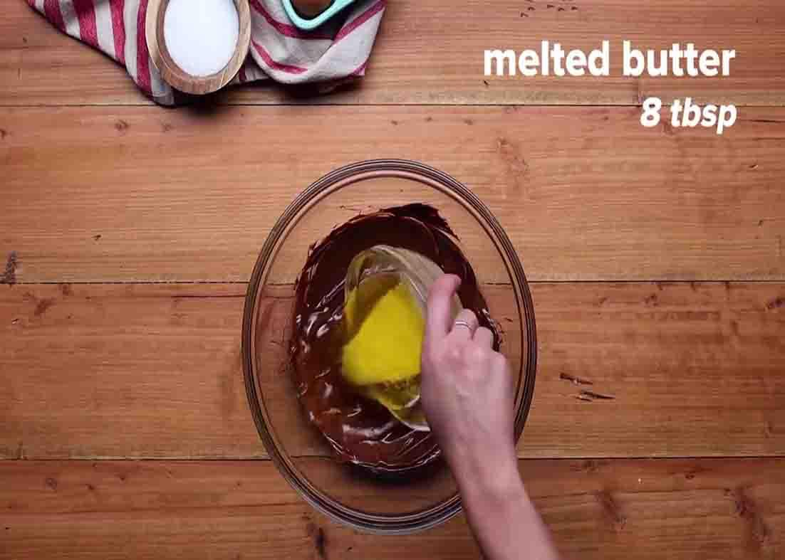 Combining all the one-bowl fudgy brownies ingredients