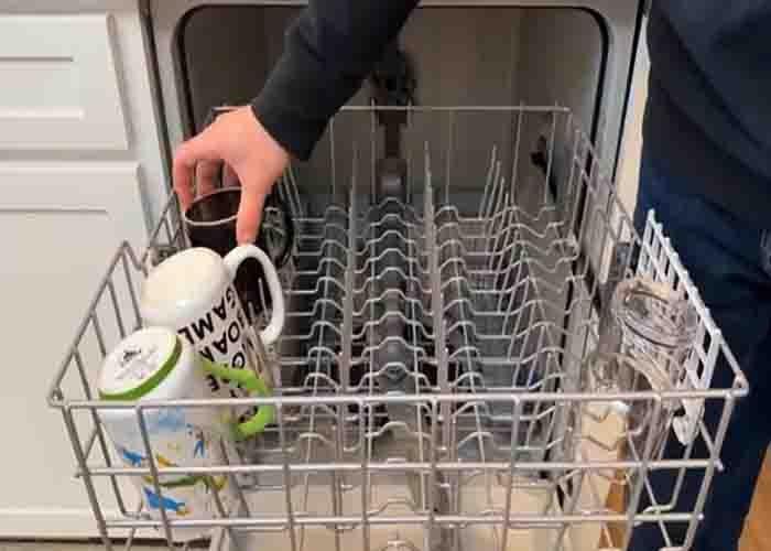 Loading the cups in the top rack of dishwasher
