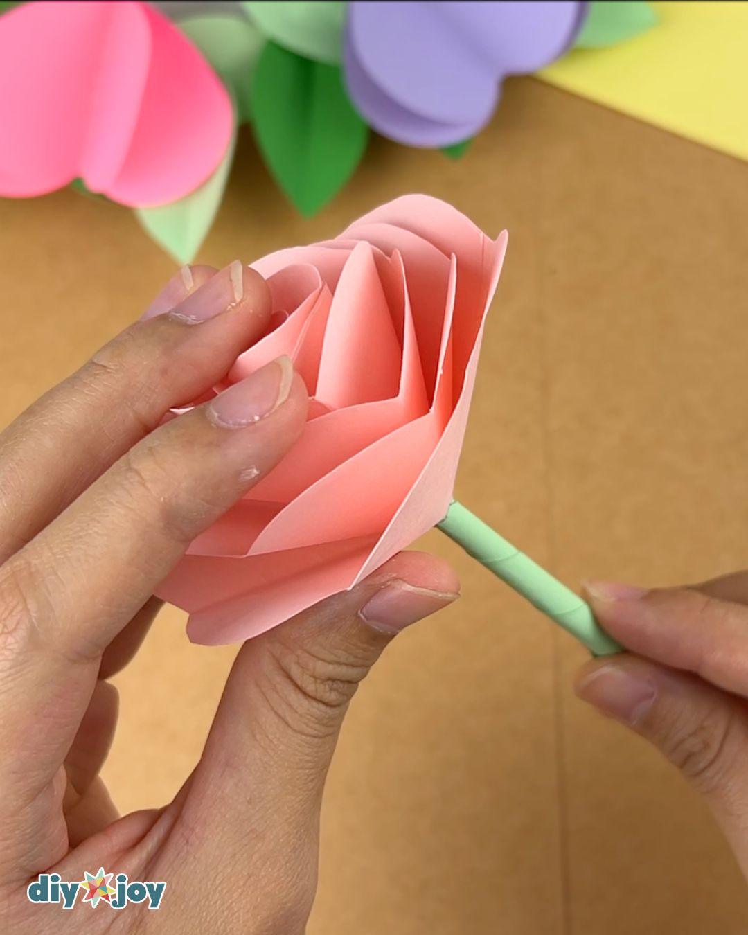 Homemade Paper Rose — gluing the stem