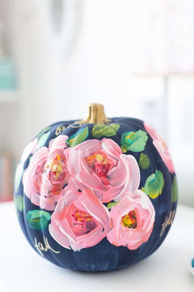 How To Paint Flowers - Hand Painted Floral Pumpkin - Step by Step Tutorials for Painting Roses, Daisies, Whimsical and Abstract Floral Techniques - Easy Acrylic Flower Tutorial for
