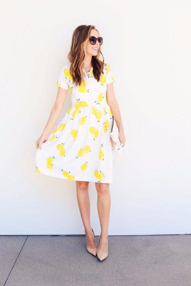 DIY Dresses to Sew for Summer - Handpainted Front Zip Lemon Dress - Best Free Patterns For Dress Ideas - Easy and Cheap Clothes to Make for Women and Teens - Step by Step Sewing Pr