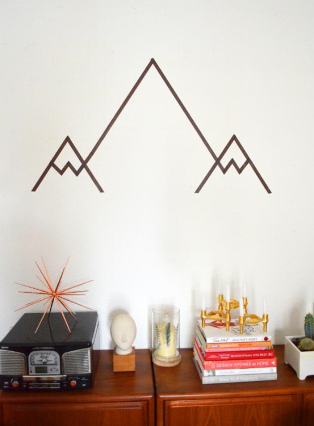 DIY Wall Art Ideas for the Bedroom - Geometric Mountains DIY - Rustic Decorating Projects For Bedroom, Brilliant Wall Art Projects, Creative Wall Art, Do It Yourself Crafts, Easy W