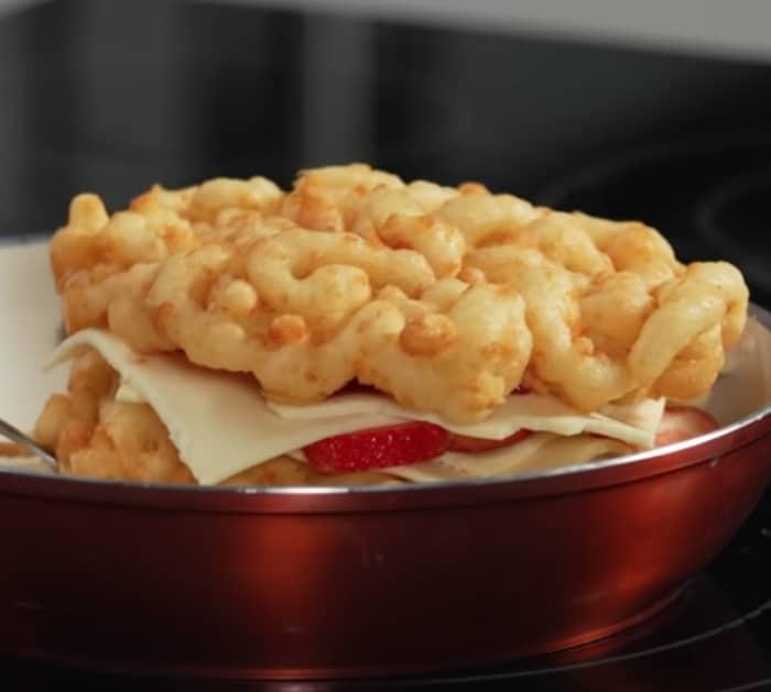 Make a Funnel Cake Grilled Cheese with Strawberry Ketchup