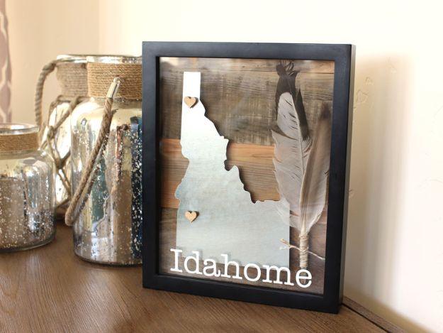 Reclaimed Wood State Shadowbox, a simple craft that looks great on a shelf or wall and a favorite pick from this roundup