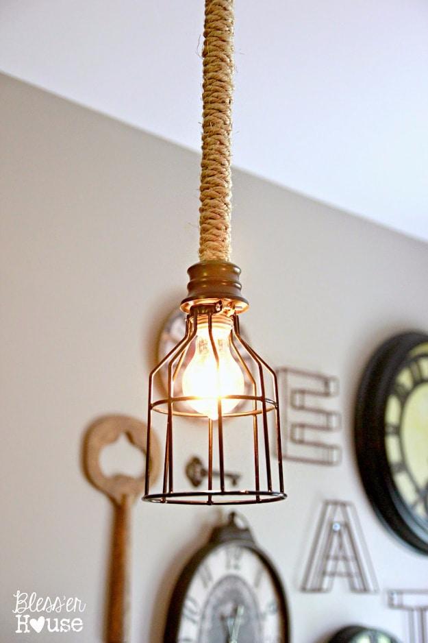 DIY Industrial Pendant Light, easy to customize with paint or stain already on hand and warmth that a bare corner was missing