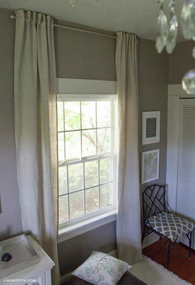 Back tab curtains sewn for an easy custom window treatment that skips buying a pricier ready made set