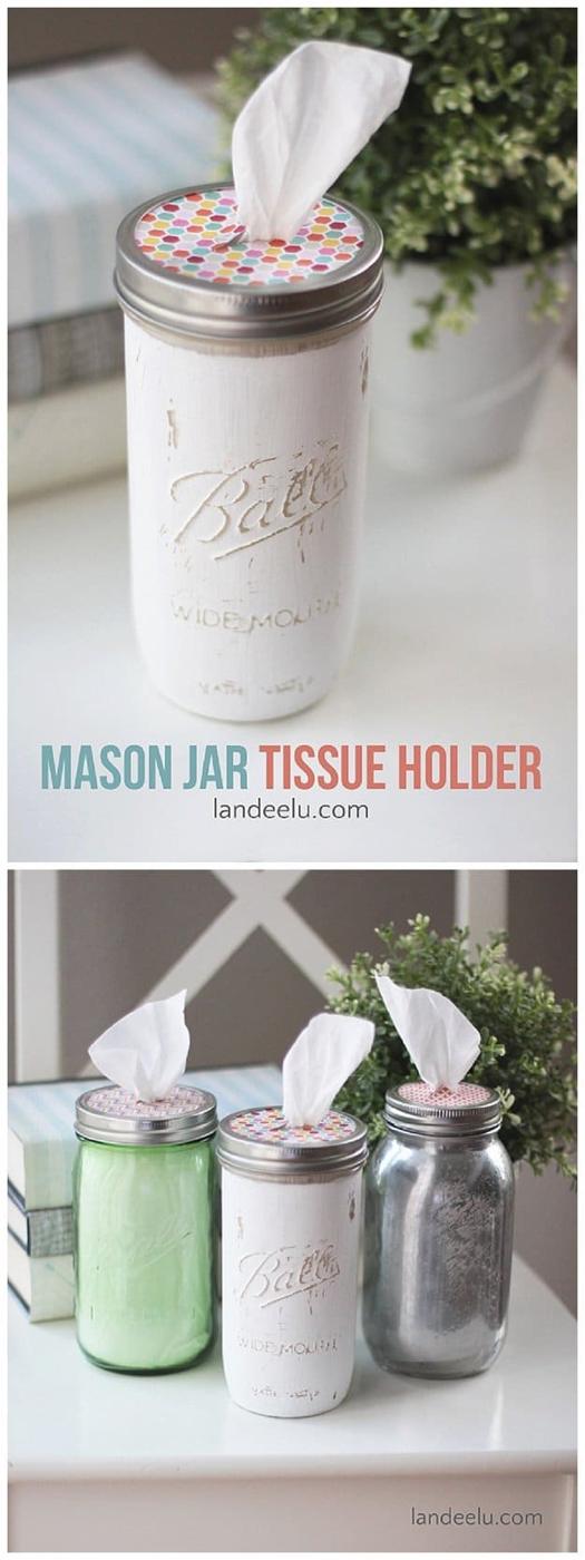 Mason Jar Tissue Holder, an easy bathroom decor idea worth saving for later and an idea worth trying this season