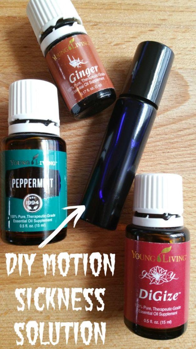 DIY Essential Oil Recipes and Ideas - DIY Essential Oils for Motion Sickness - Cool Recipes, Crafts and Home Decor to Make With Essential Oil - Diffuser Projects, Roll On Prodicts