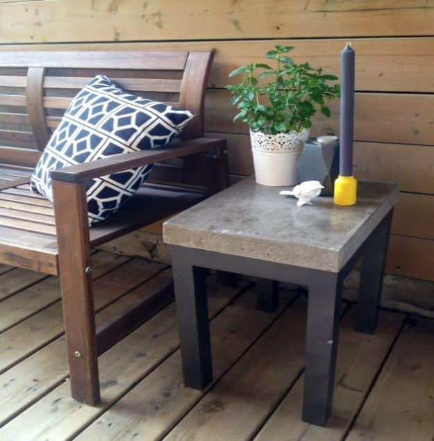 DIY Patio Furniture Ideas - DIY Concrete Side Table - Cheap Do It Yourself Porch and Easy Backyard Furniture, Rocking Chairs, Swings, Benches, Stools and Seating Tutorials - Dining