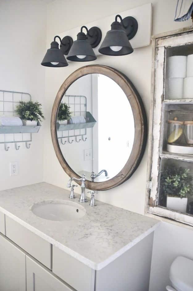 DIY Farmhouse Bathroom Vanity Light Fixture, gentle on the budget and the clock alike and a detail guests always ask about